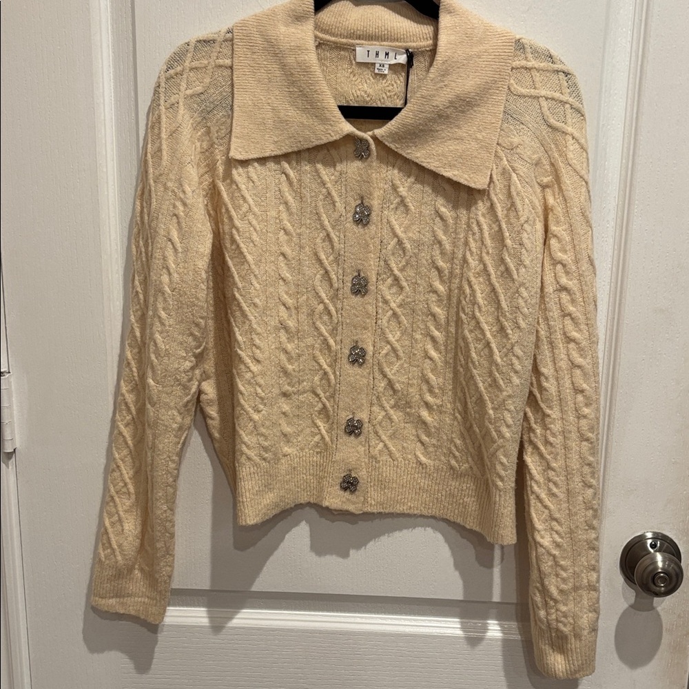 THML Cream Cable Knit Cardigan
